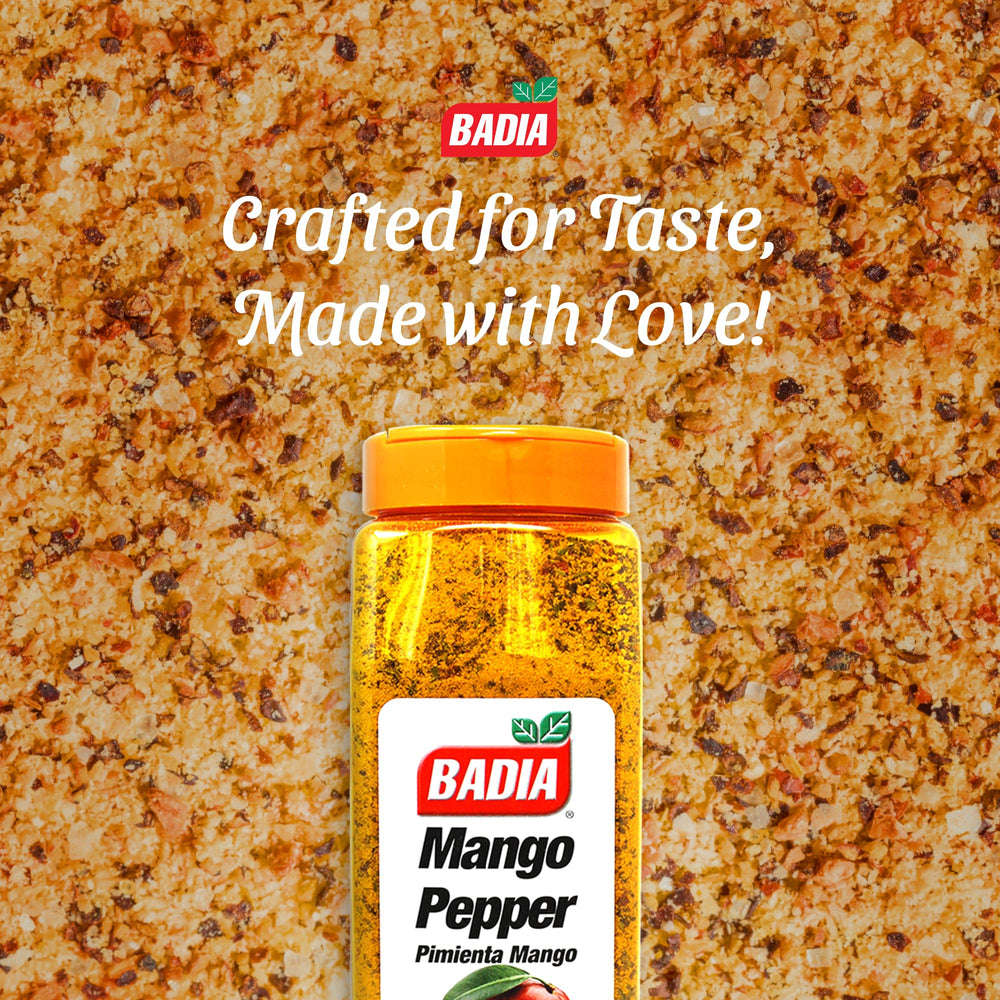 Badia Mango Pepper Seasoning closeup of the sweet-spicy blend.