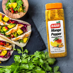 Badia Mango Pepper Seasoning sprinkled over vegetables for color.