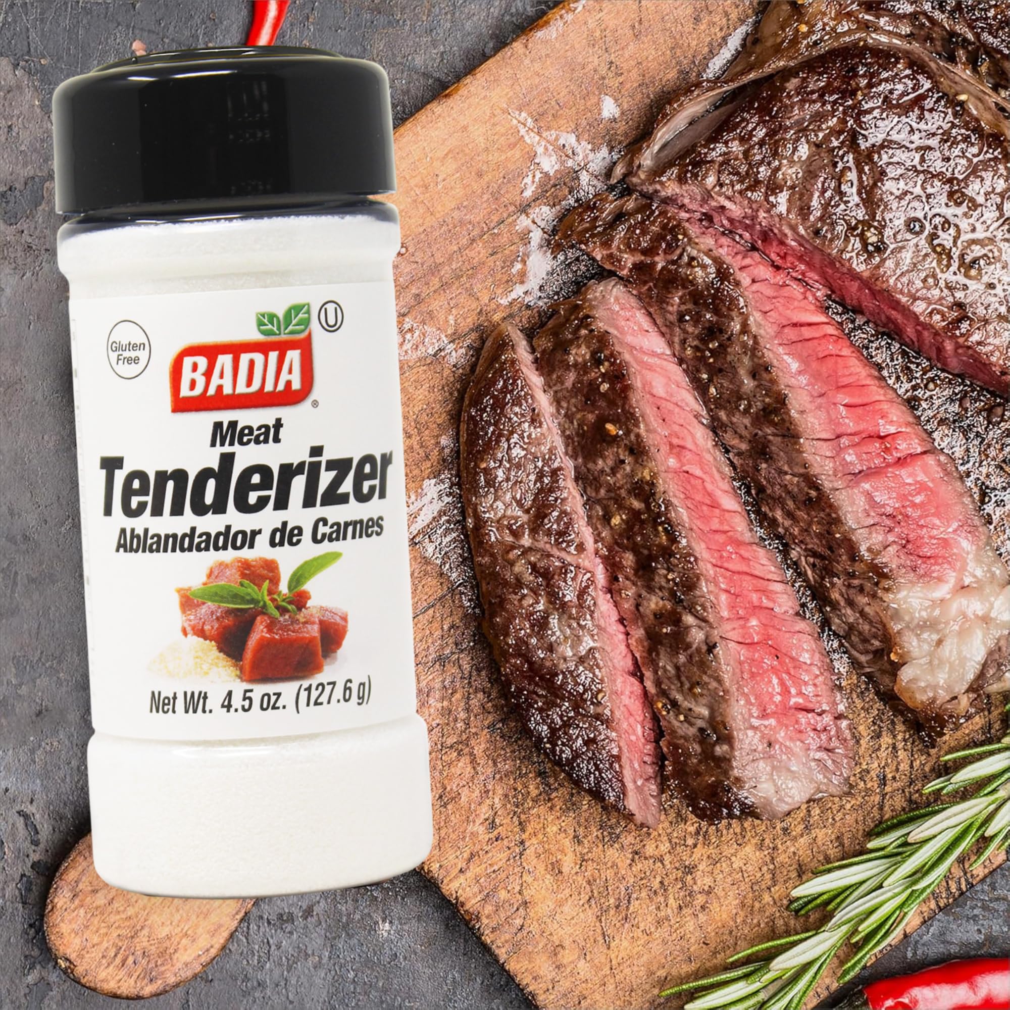 Badia Meat Tenderizer sprinkled on pork ribs for even tenderness.