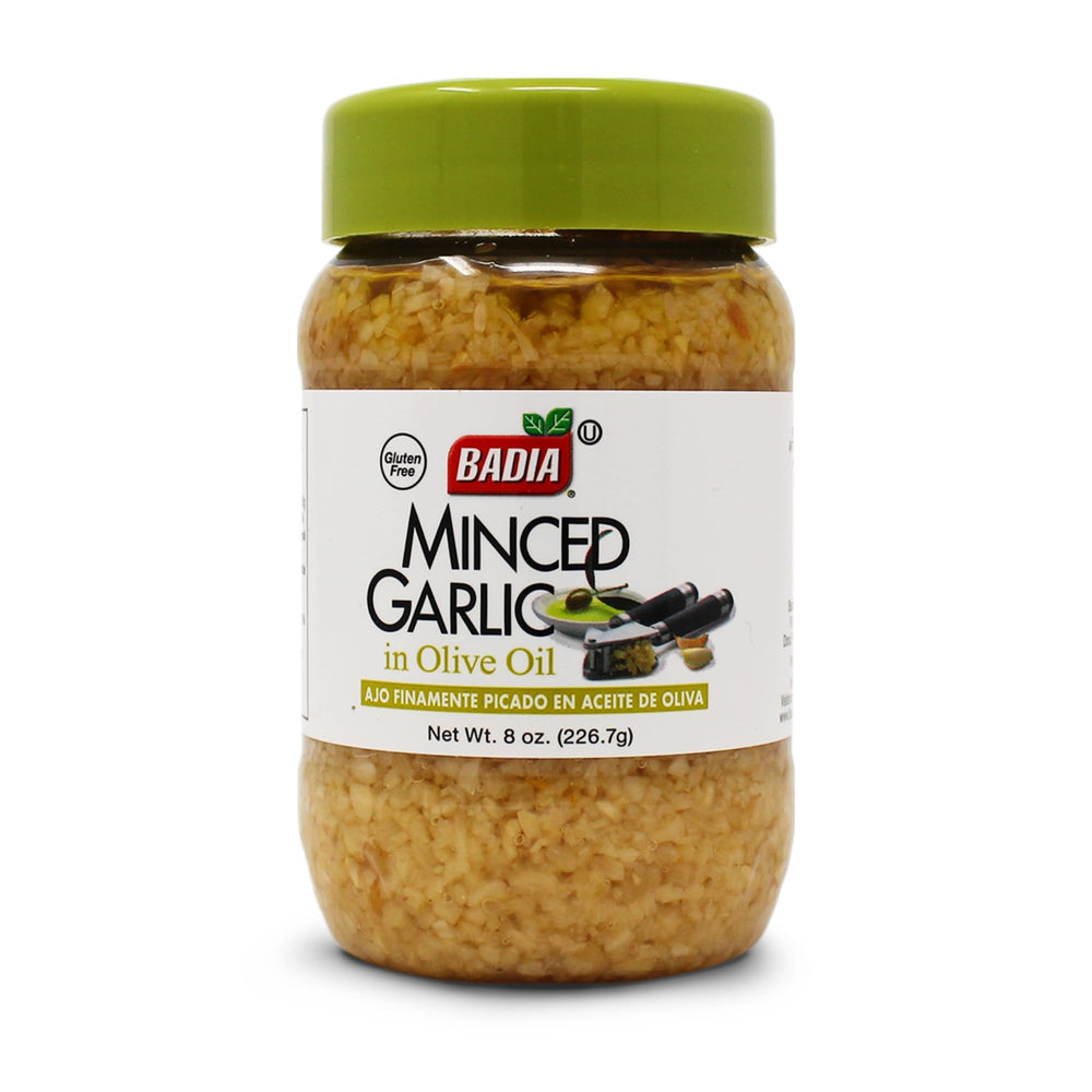 Badia minced garlic in olive oil 8 oz jar ready to sauté without peeling.