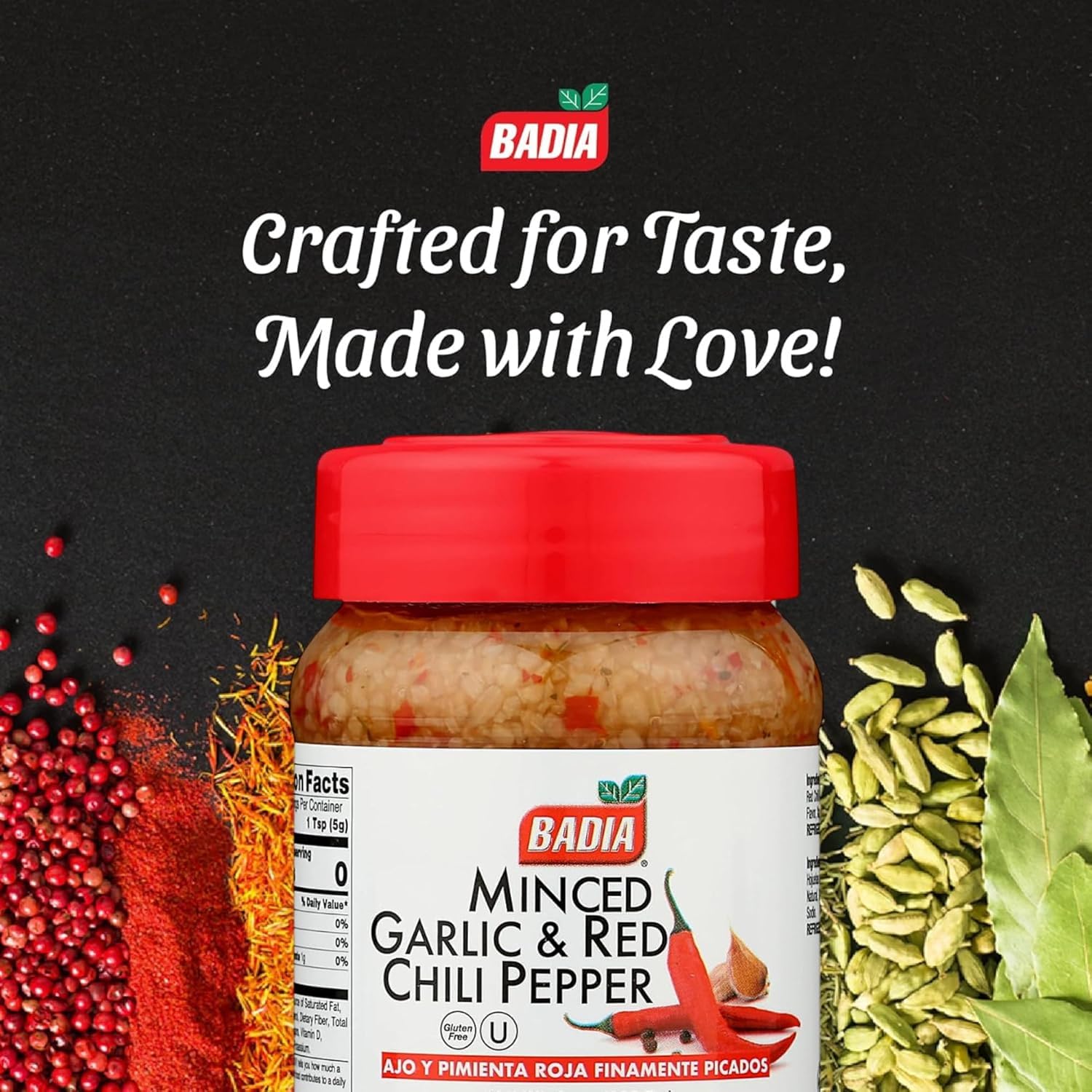 Badia Minced Garlic & Red Chili Pepper in pasta dish boosts bold heat and aroma.