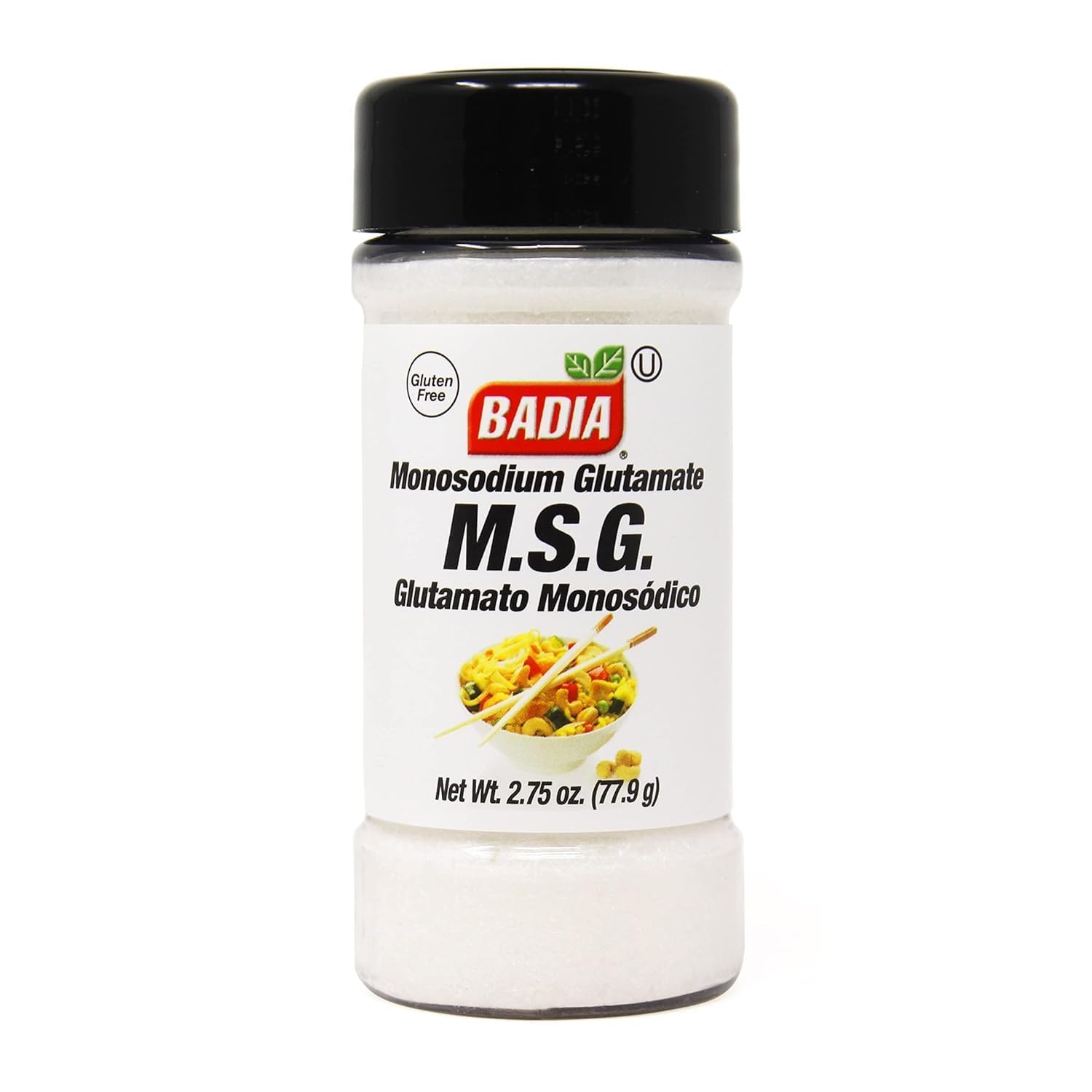 Badia MSG seasoning bottle front view boosts umami in soups and stir-fries.