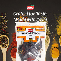 Badia New Mexico Chili Pods close-up showing earthy aroma and color.