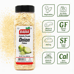 Badia Onion Flakes being added to soup for depth and aroma.