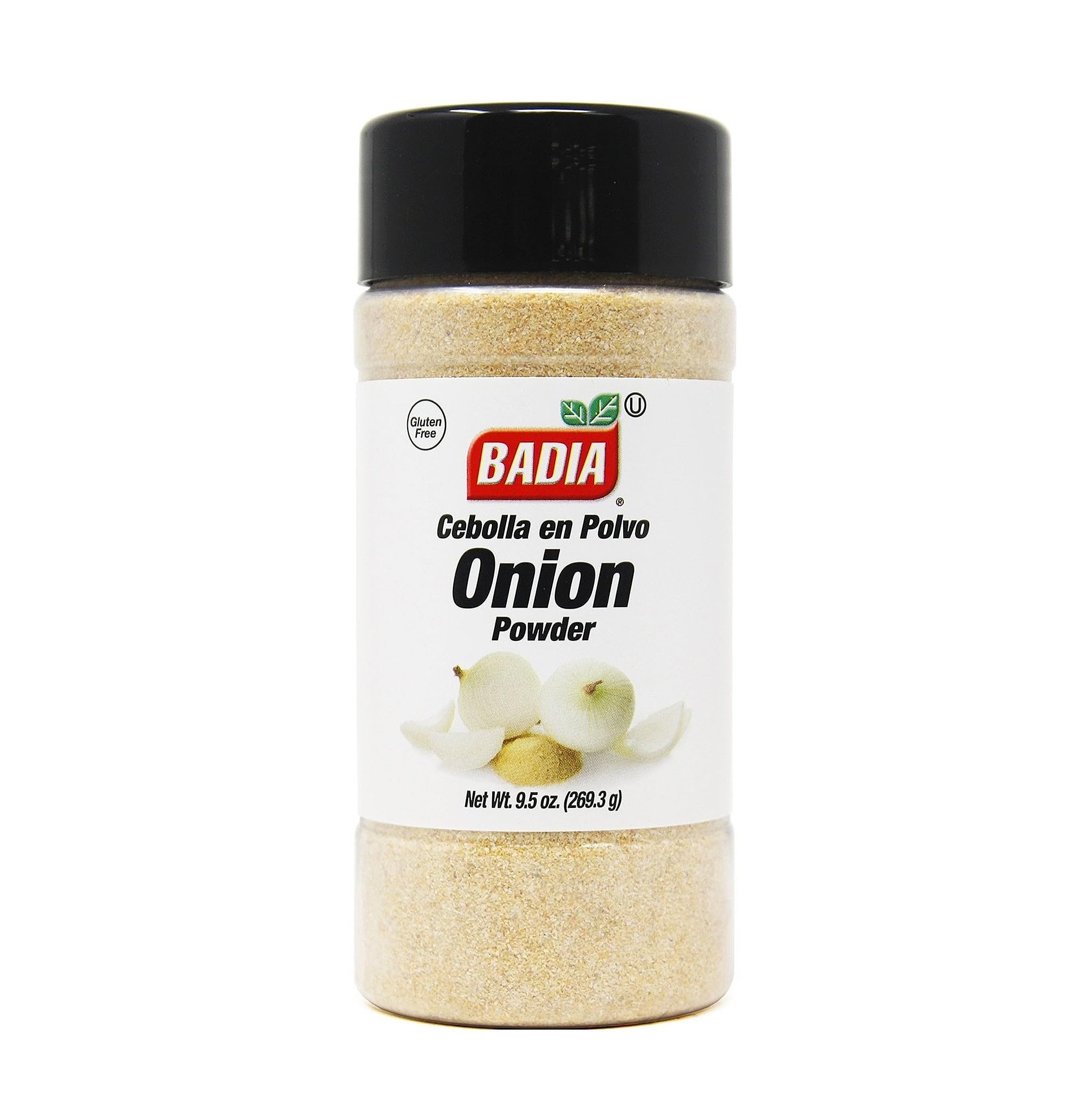 Badia Onion Powder bottle close-up showing fine texture for quick flavor boost