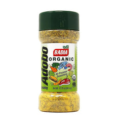 Badia Organic Adobo seasoning bottle pour for quick, even flavor on grilled meats
