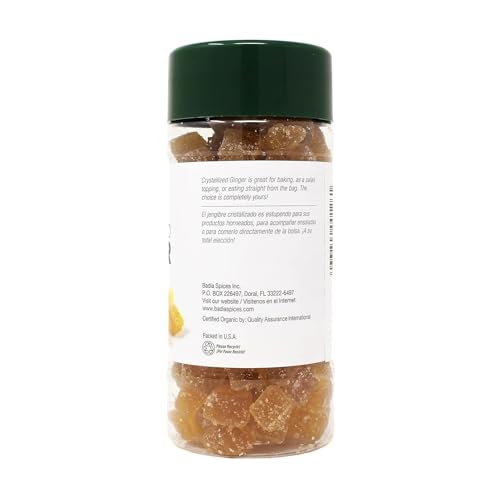 Badia crystallized ginger bottle with resealable lid for freshness