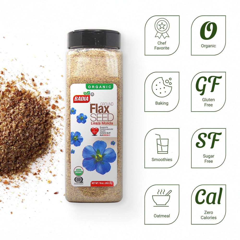 Badia organic flax seed powder rich in fiber and omega-3.