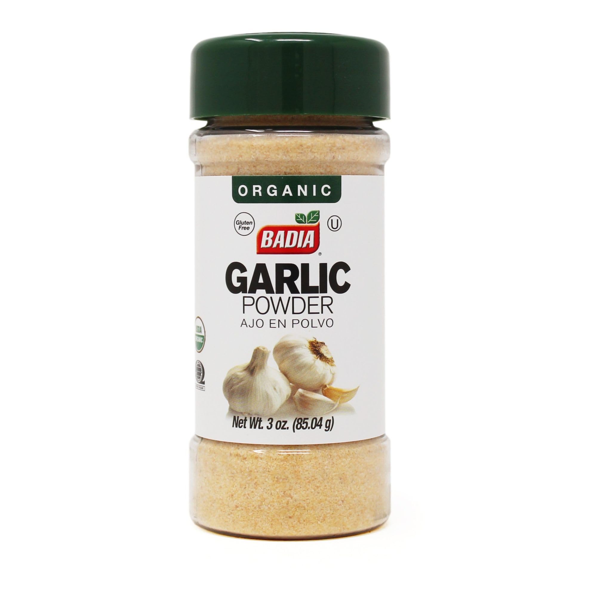 Badia Organic Garlic Powder canister boosts savory flavor for any dish