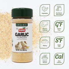 Badia Organic Garlic Powder being poured for quick, even seasoning