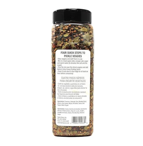Badia pickling spice bottle on kitchen counter for easy seasoning.