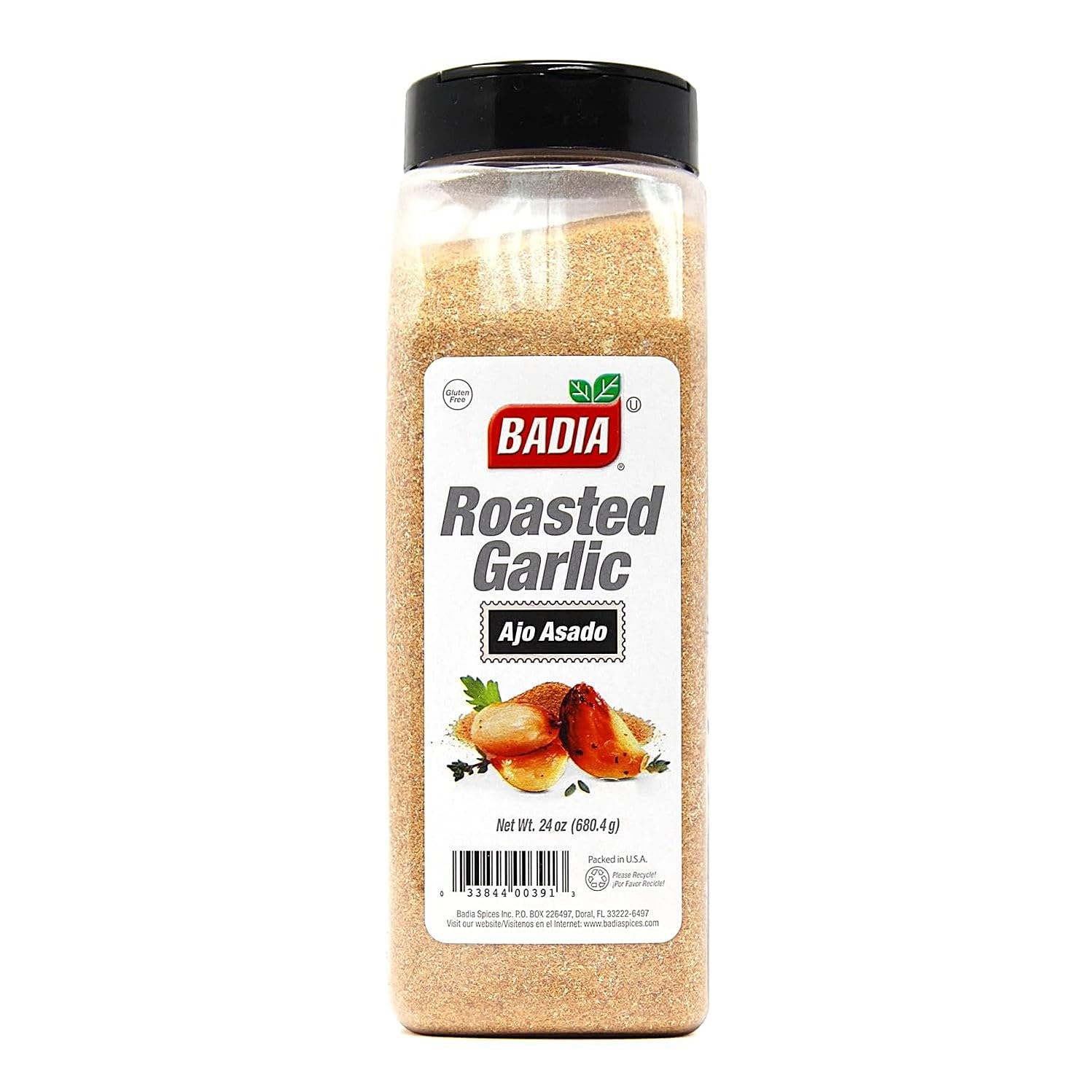 Badia Roasted Garlic Powder being sprinkled from a spoon for a rich flavor boost