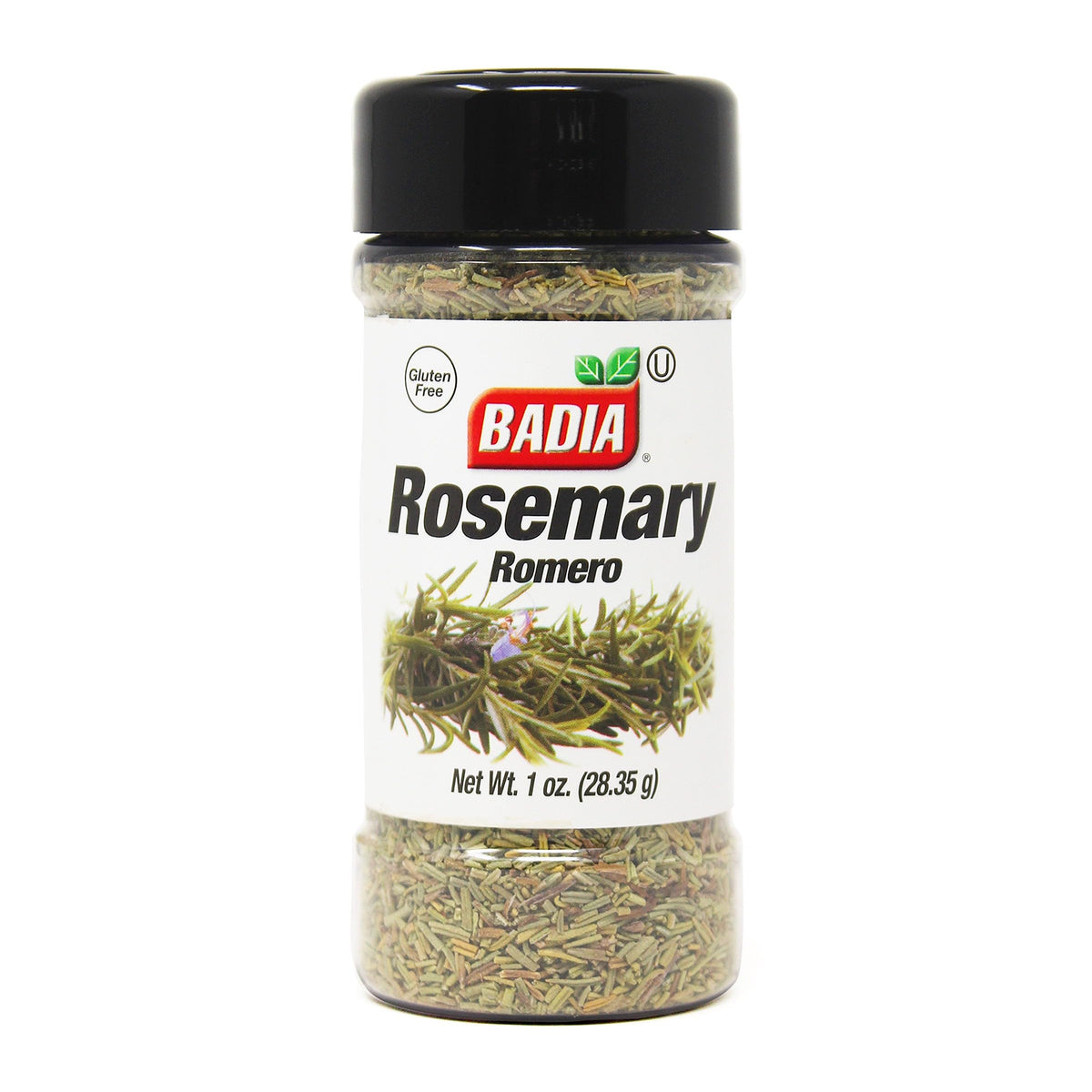 Badia rosemary leaves in a 1 oz jar delivering piney aroma for roasting and seasoning.