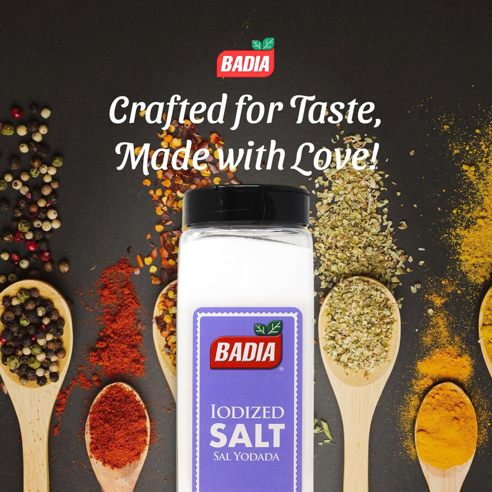 Badia iodized salt dissolves evenly on vegetables and meats