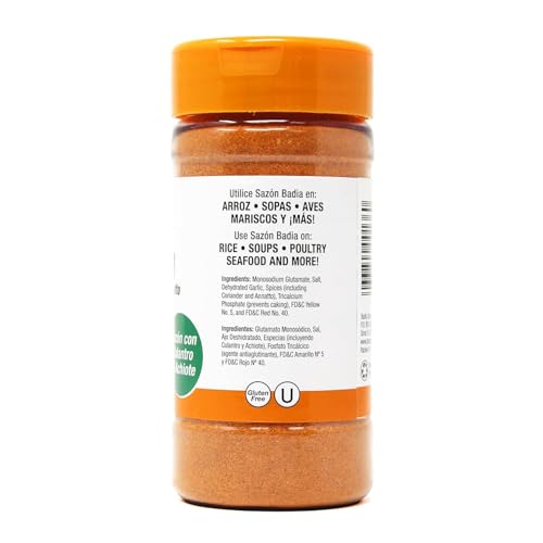 Badia Sazon label front shot showing vibrant seasoning blend
