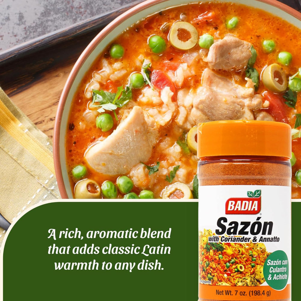 Badia Sazon on meat dish suggests bold, savory enhancement