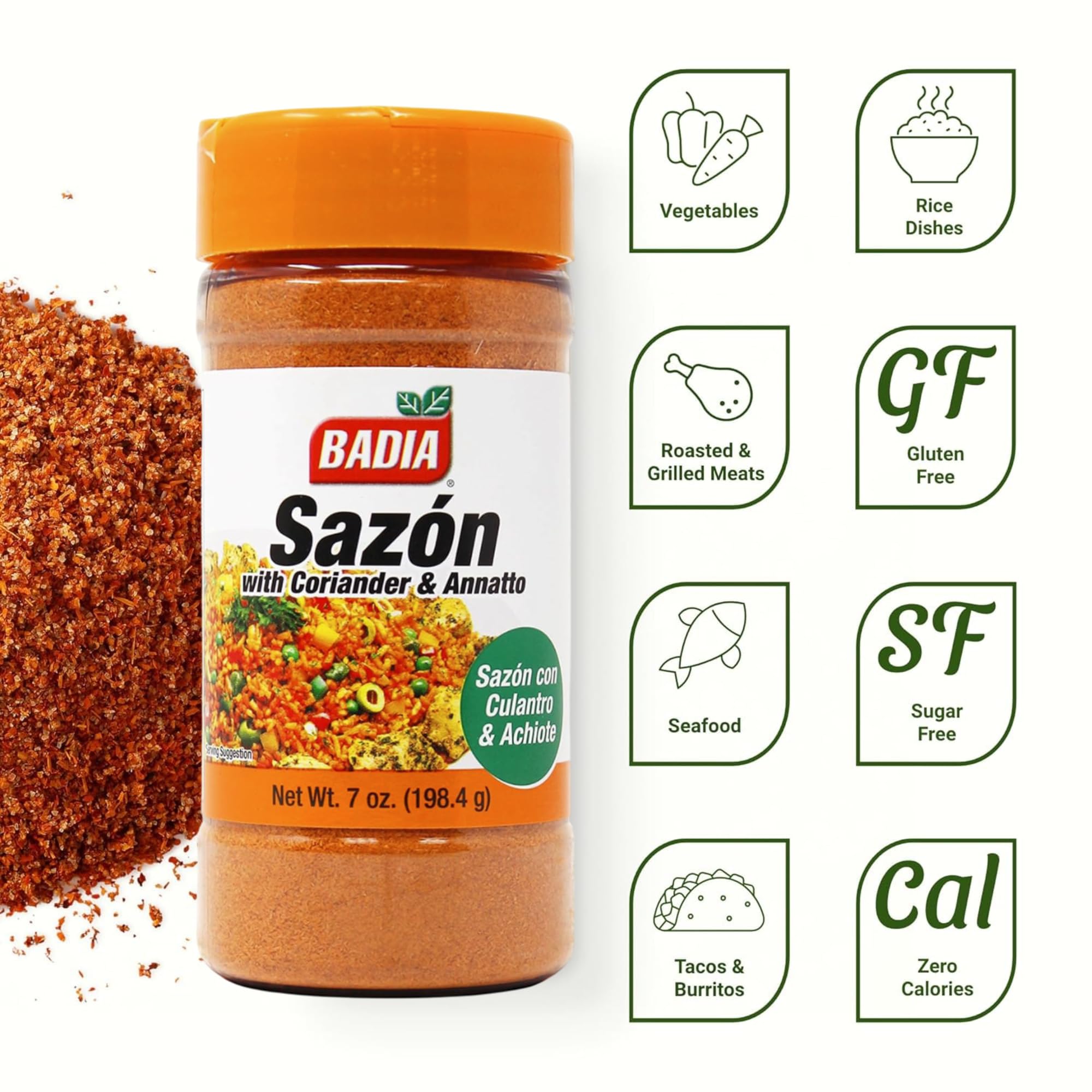 Badia Sazon pour action shot evokes quick flavorful sprinkle