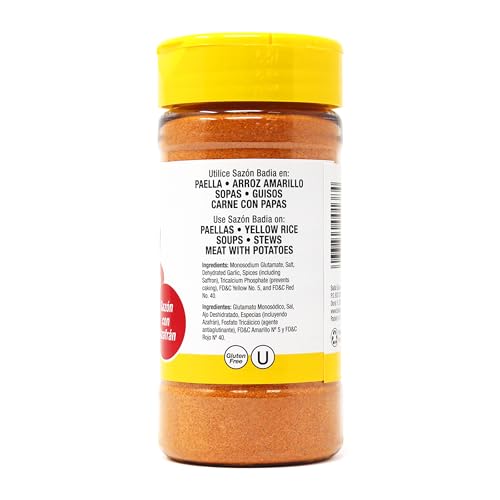 Badia Sazon seasoning jar closeup highlights premium saffron blend