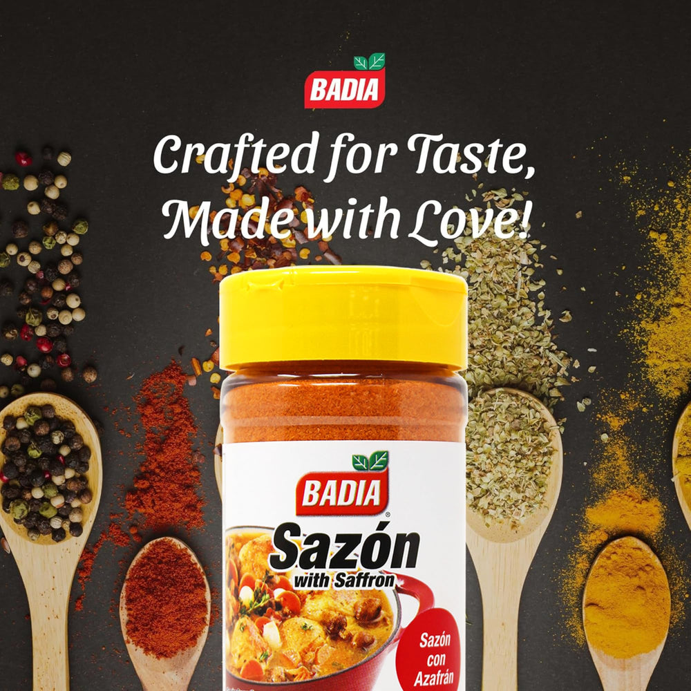 Badia Sazon spice bottle on pantry shelf signals heritage flavor