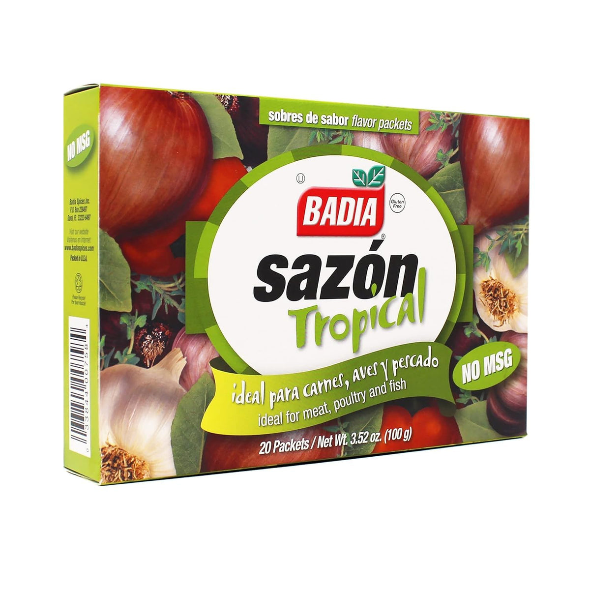 Badia Sazon Tropical jar front, ready to enhance tropical flavor.