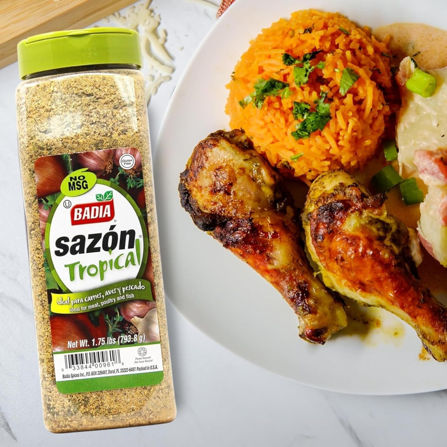 Badia Sazón Tropical seasoning on roasted poultry with savory notes