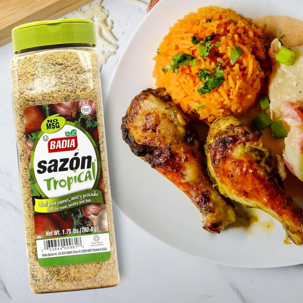Badia Sazón Tropical seasoning on roasted poultry with savory notes