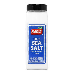 Badia Sea Salt shaker pour illustrates easy, even distribution during cooking.