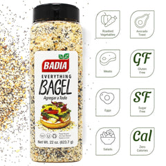 Badia Everything Bagel Seasoning close-up of seeds and spices for enhancing dishes.