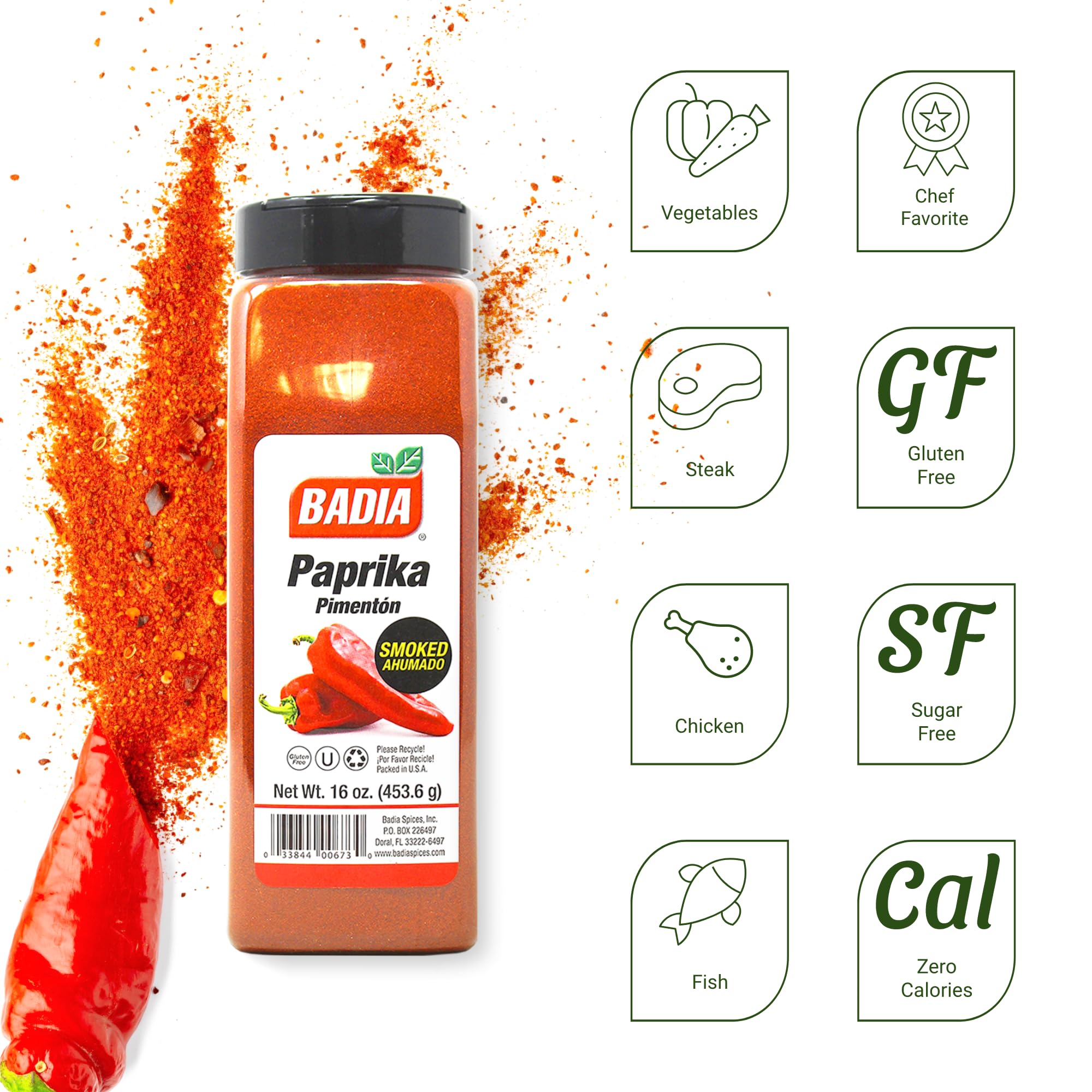Close-up of Badia Smoked Paprika texture in glass bottle for flavor depth