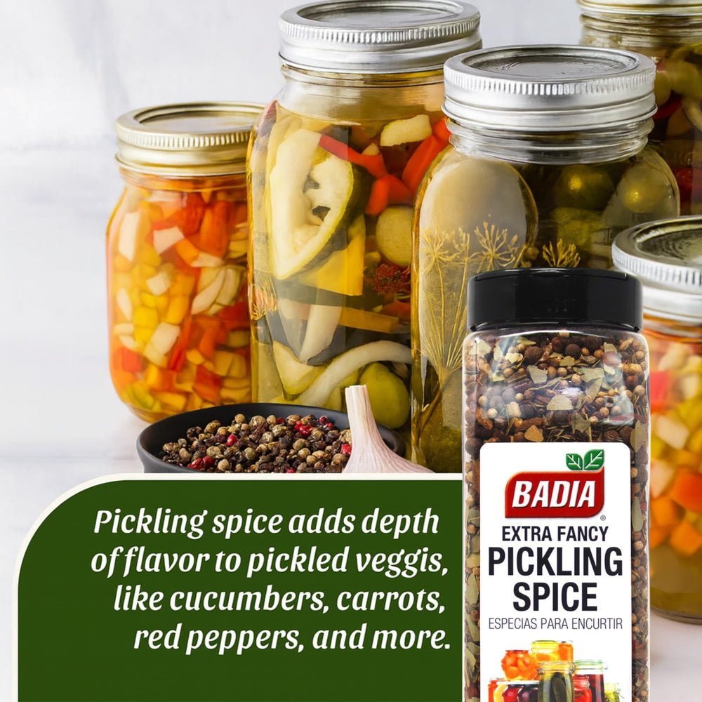 Top view Badia spice blend bottle highlighting premium flavor.