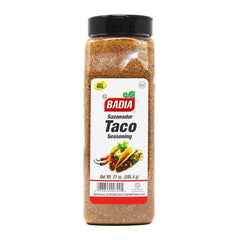 Badia Taco Seasoning jar top view ready to boost taco flavor at home.