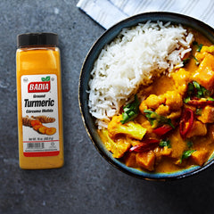 Badia turmeric powder aromatic spice for Indian and Middle Eastern dishes.