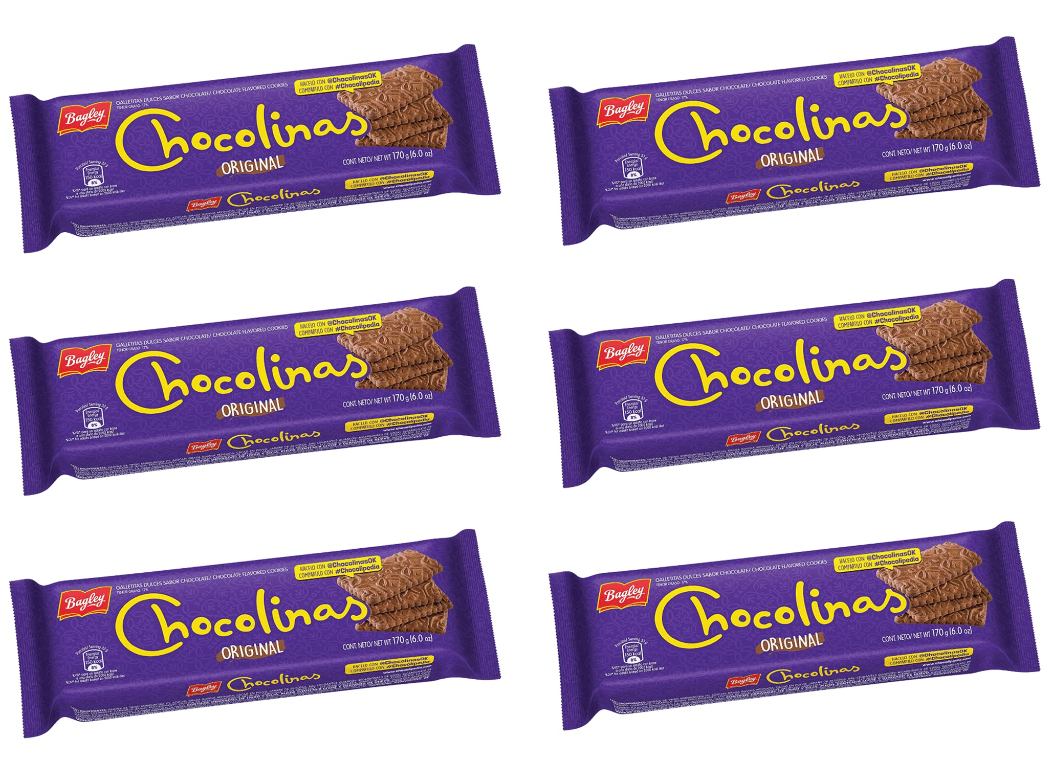 Bagley Chocolinas chocolate cookies 6-pack on a plate, ideal for a quick breakfast.