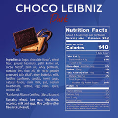 Bahlsen Choco Leibniz dark cookie butter biscuit base, crisp texture for a satisfying bite.