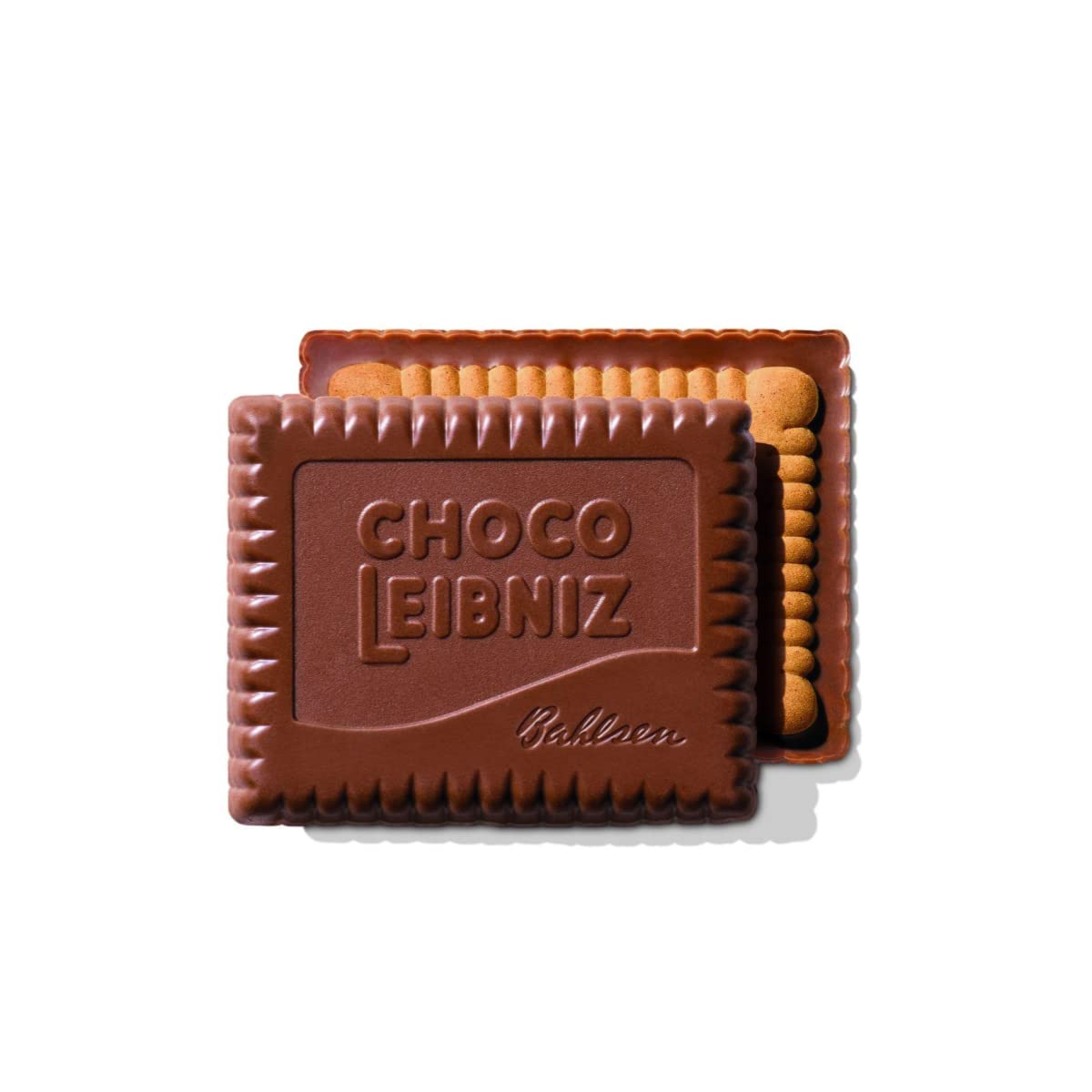 Cookie halves reveal smooth chocolate atop crisp biscuit.