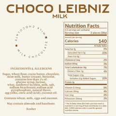 Close-up of milk chocolate atop buttery Leibniz biscuits.