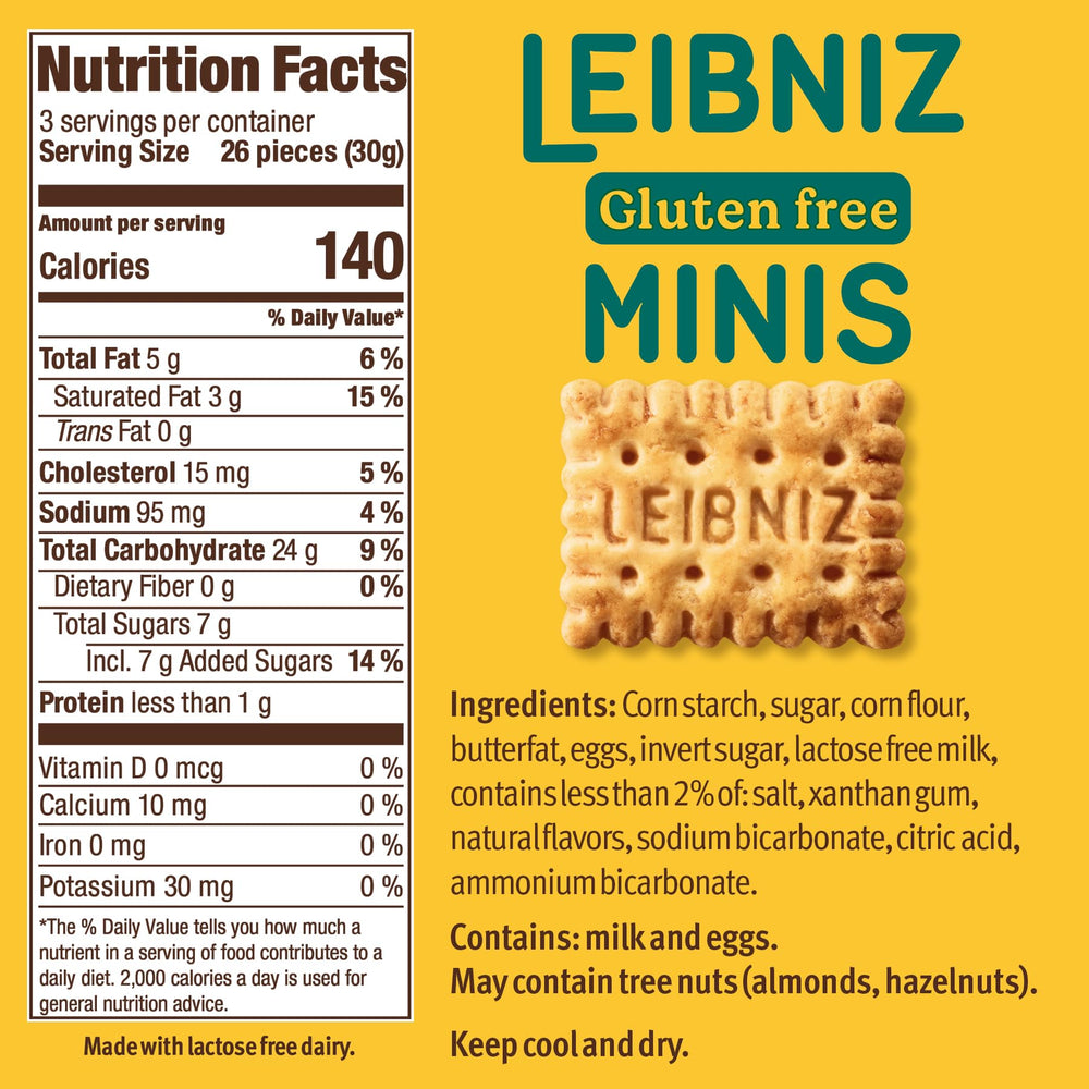 Bahlsen Leibniz Gluten Free Minis resealable pack for convenient family snacking.