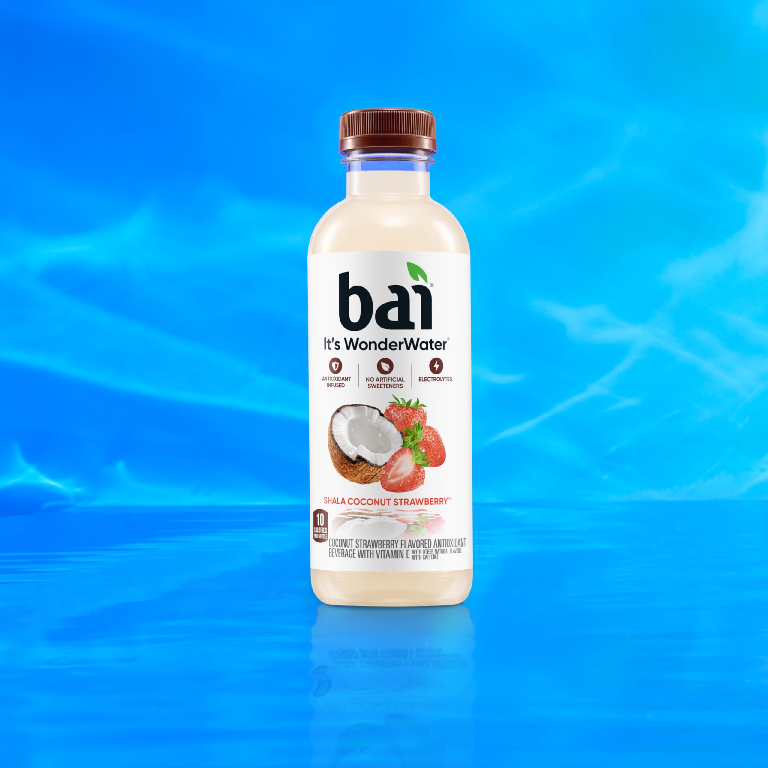 Bai Antioxidant Infused Water glass showcases sparkling hydration and vitamin C.