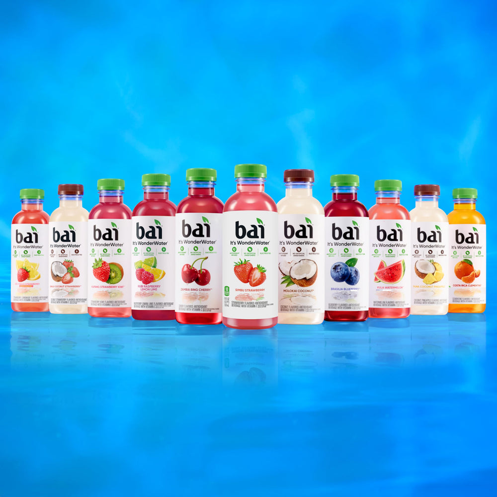 Bai Brasilia Blueberry bottle featuring antioxidant-infused flavor and Stevia sweetness.