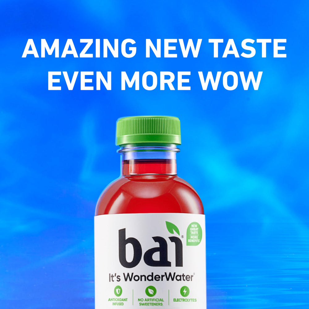 Bai Brasilia Blueberry packaging highlights recycled content and sustainability.