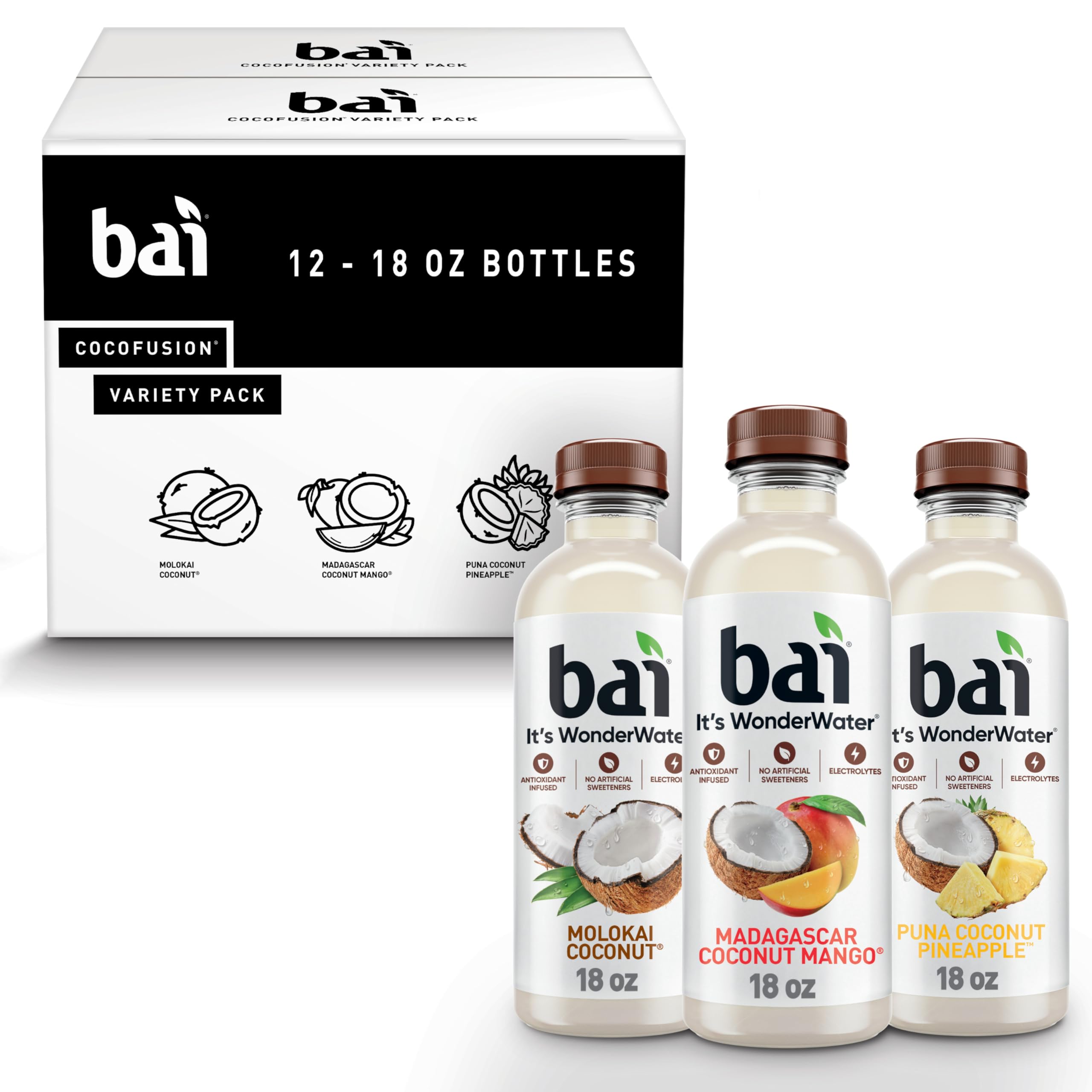 Bai Coconut Variety Pack bottle-front with on-the-go hydration appeal