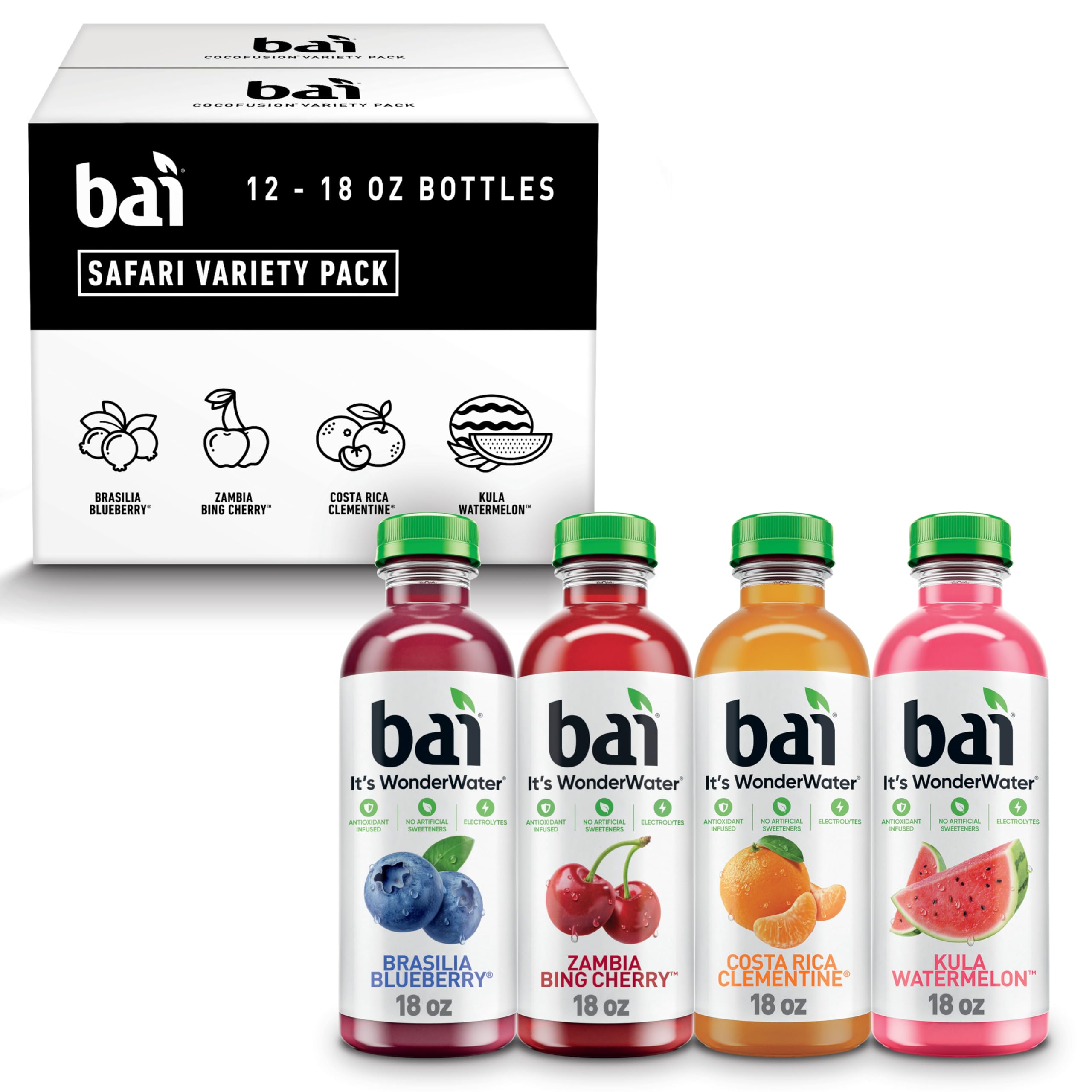 Bai Flavors Variety Pack collection showing four exotic flavors for on-the-go hydration.