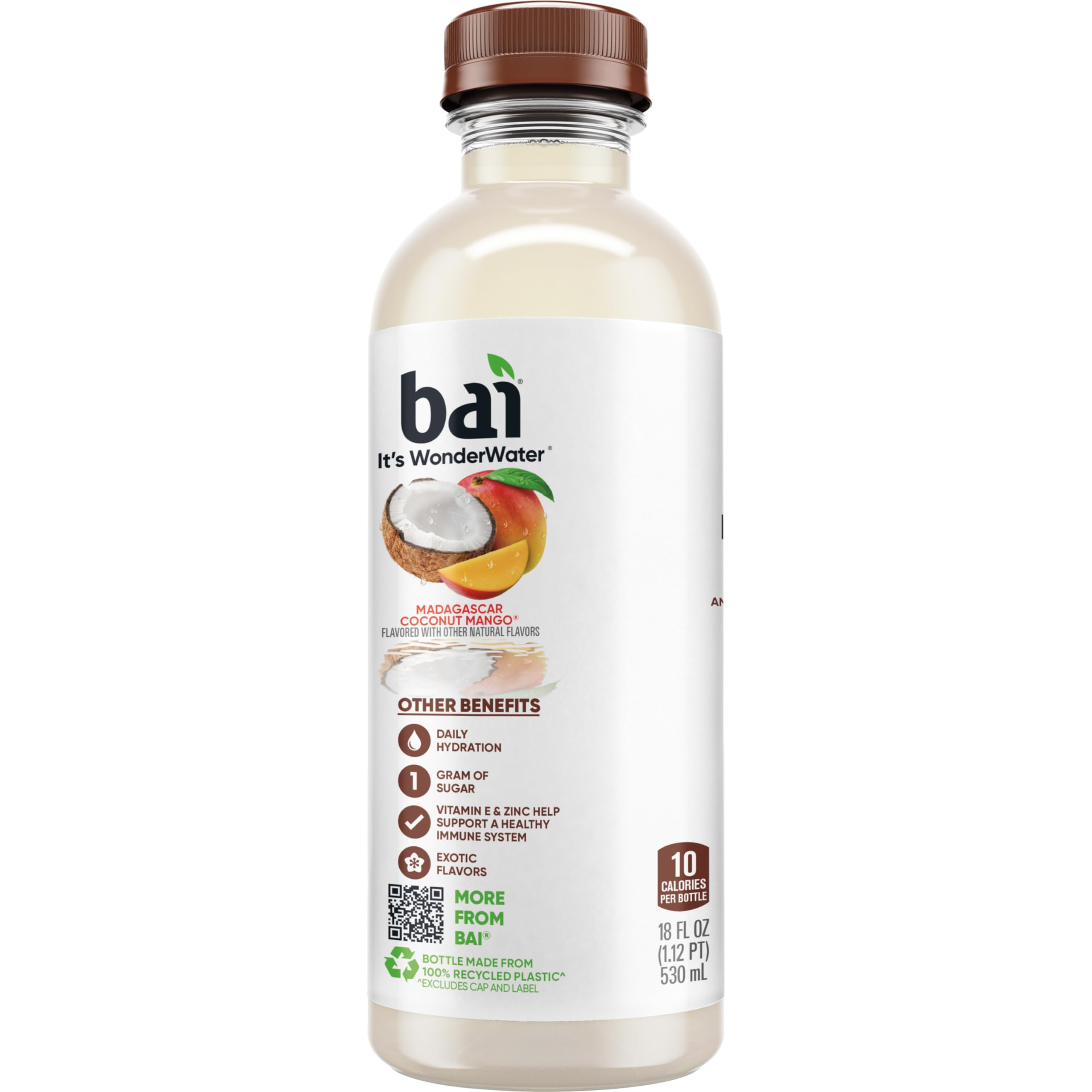 Bai Madagascar Coconut Mango bottle on a desk captures daily hydration.