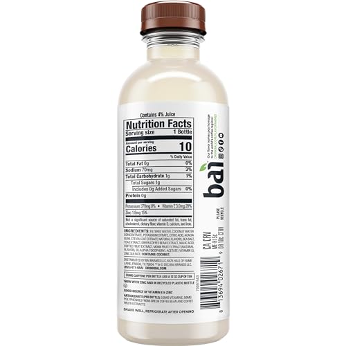 Bai Molokai Coconut bottle back highlighting ingredients and no artificial sweeteners.