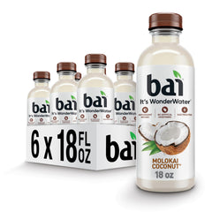 Bai Molokai Coconut bottle front with bold packaging and antioxidant infused hydration.