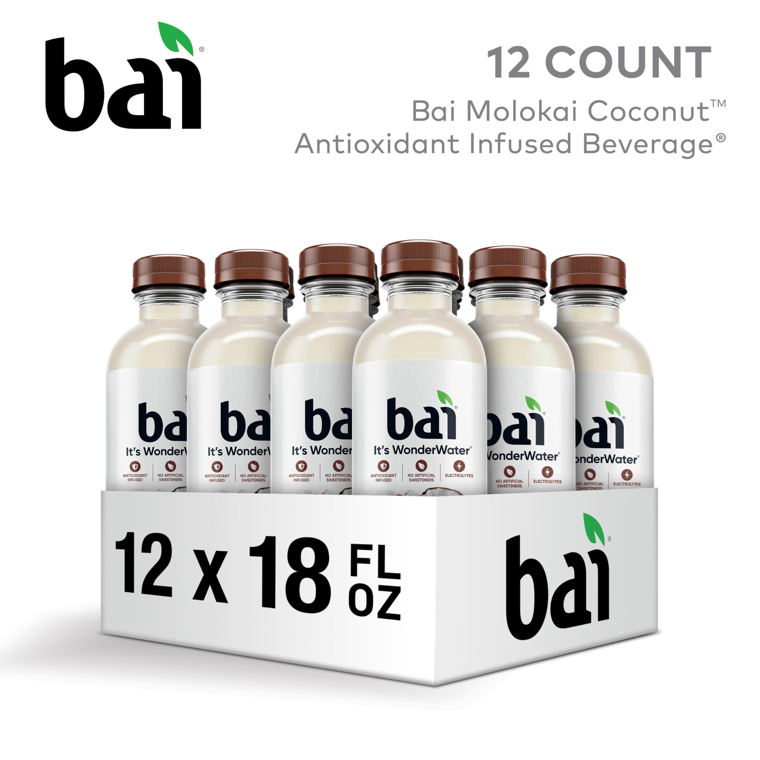 Bai Molokai Coconut bottle side highlighting no artificial sweeteners.