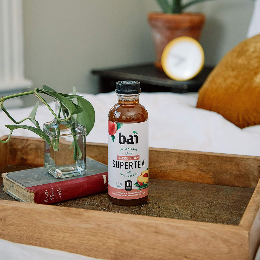 Bai Narino Peach Tea antioxidants image communicates healthy, antioxidant-infused choice.