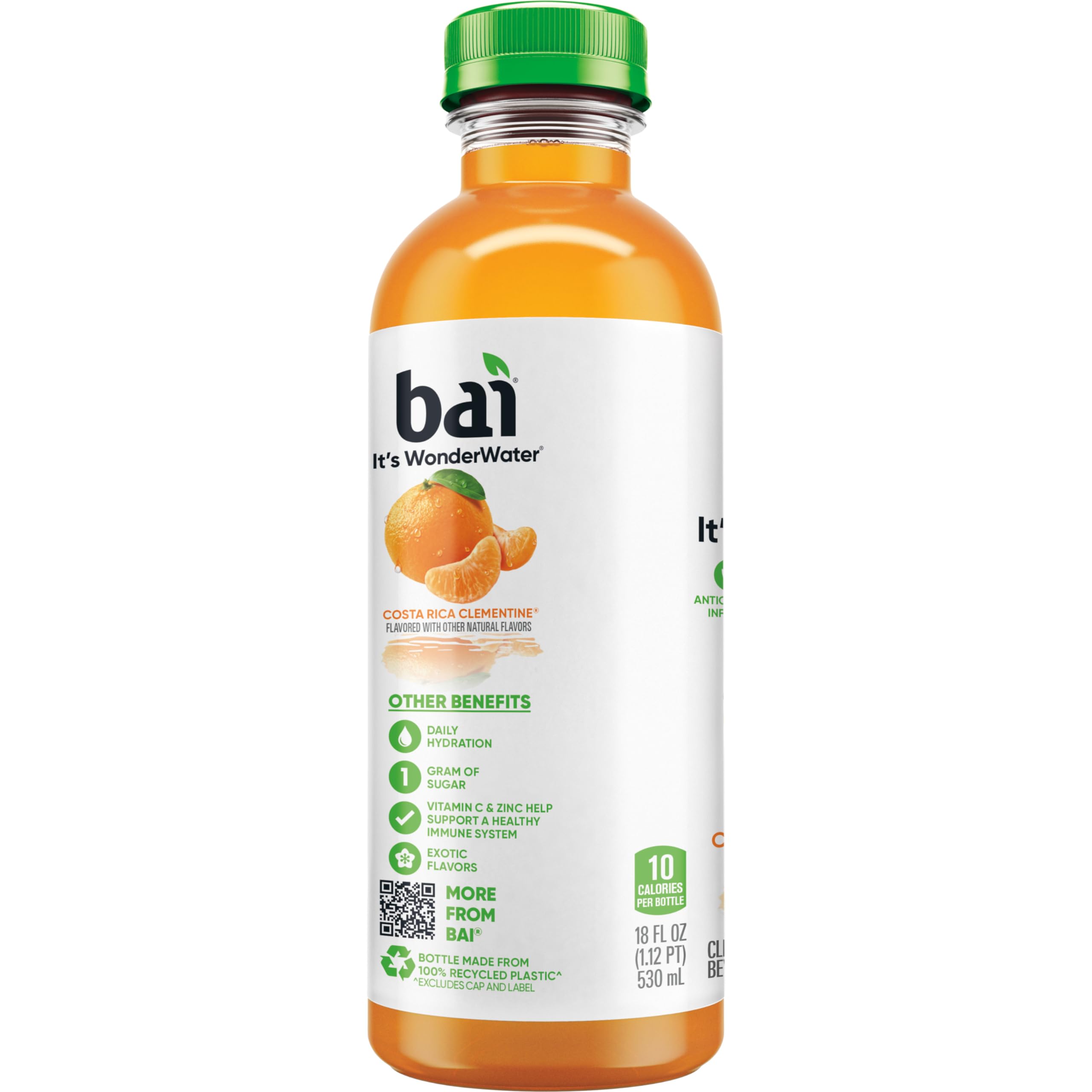 Bai packaging uses 100% recycled plastic to reduce environmental impact.