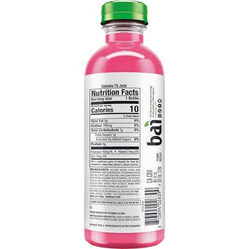 Bai Raspberry Lemon Lime bottle back highlights nutrients for immune support