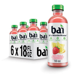 Bai São Paulo Strawberry Lemonade bottle with bold flavor on a bright background.